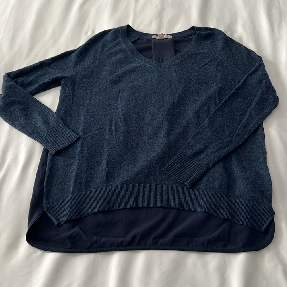 Banana Republic Navy Merino Wool Blend/Polyester V-Neck Sweater